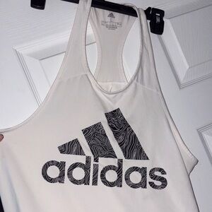 Adidas White Racerback Tank with Black Graphic
